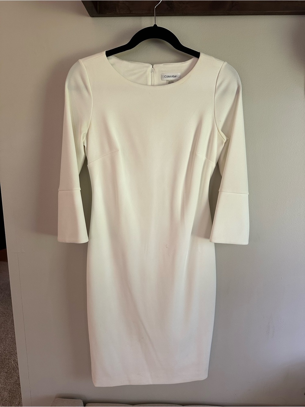 Calvin Klein White Long-Sleeve Sheath Dress